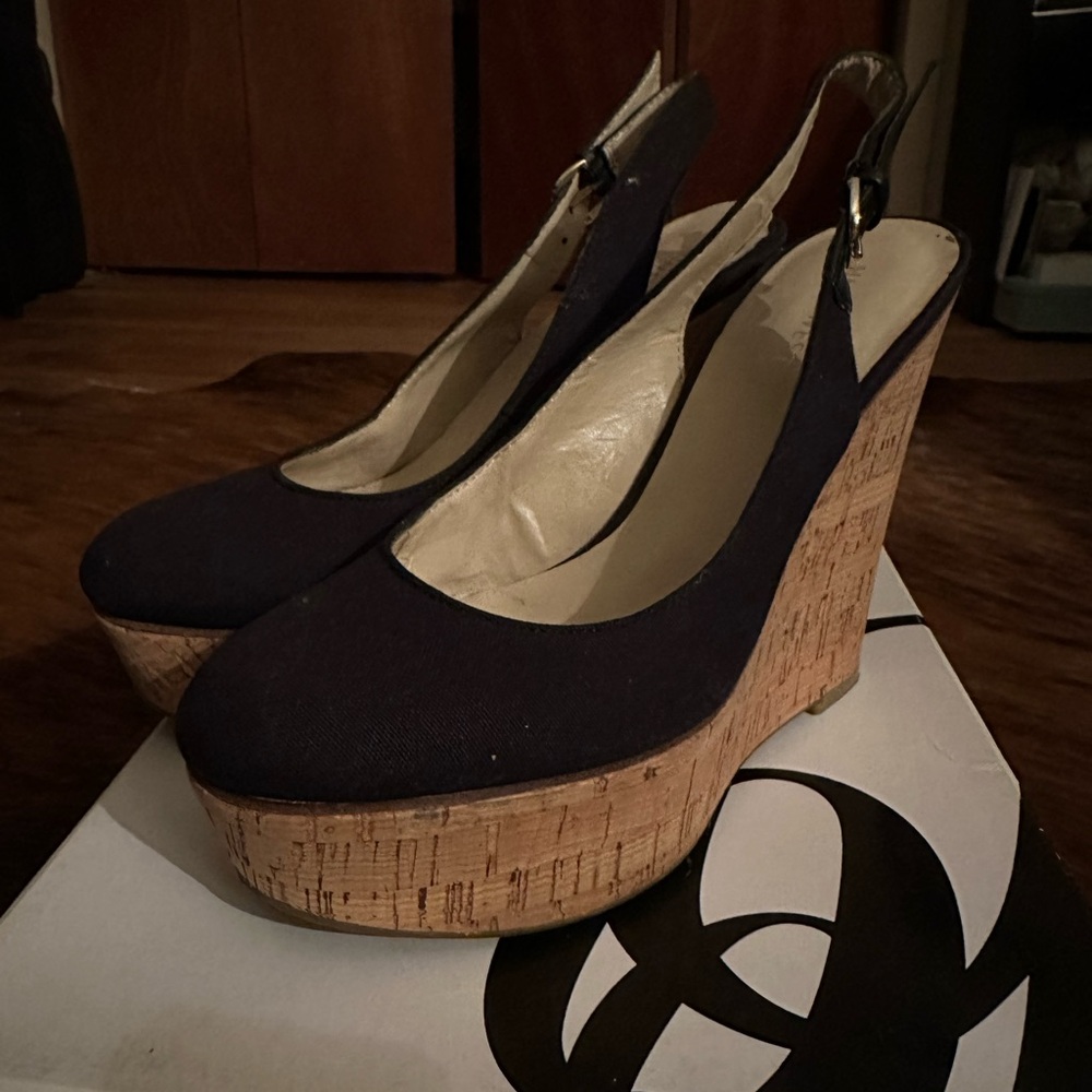 Nine West Garolinao Black and Cork Wedges